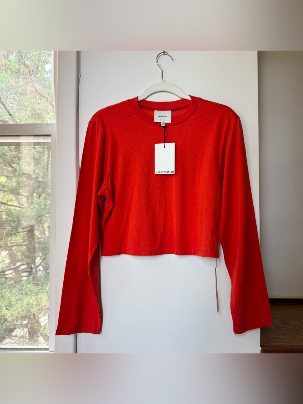 NWT Reformation Asher Cropped Oversized Long-Sleeve Tee Paprika Orange XS